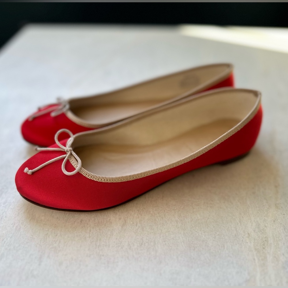 J. Crew Red Silk Ballet Flats Made in Italy, Size 5